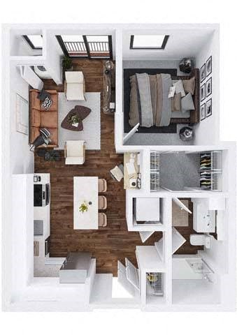 Polka 1 bedroom 1 bathroom floor plan at The Hallon Apartments, Minnesota